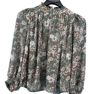 Hudson Gray Top Women's Small Floral Ruffle Neck Floral  Romantic Cottagecore‎
